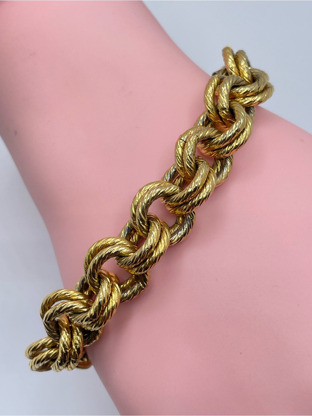 Vintage Gold Tone Double Rollo Link Chain Bracelet Chunky Statement Modern Glam